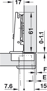 Bisagra de cazoleta, Häfele Duomatic 94°, para puertas gruesas y puertas de perfil hasta 35 mm, montaje angular