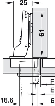 Bisagra de cazoleta, Häfele Duomatic 94°, para puertas gruesas y puertas de perfil hasta 35 mm, montaje intermedio/gemelo