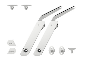 Herraje elevable, Häfele Free Flap H 1.5 – plástico con brazo de soporte metálico, juego de 2 piezas para aplicación por ambos lados