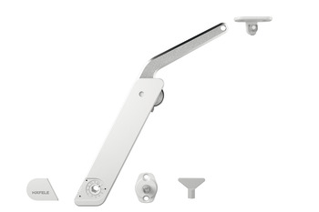 Herraje para puerta elevable, Häfele Free flap H 1.5 – plástico con brazo de soporte metálico, Juego de 1 pieza para aplicación por un lado