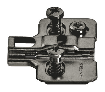 Placa de montaje en cruz, Häfele Metalla 310 SM, con técnica de montaje rápido, regulación de la altura ±2 mm mediante excéntrica, con tornillos europeos premontados