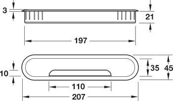 Canaleta para cables, medida de recorte 207 x 45 mm, de 2 piezas